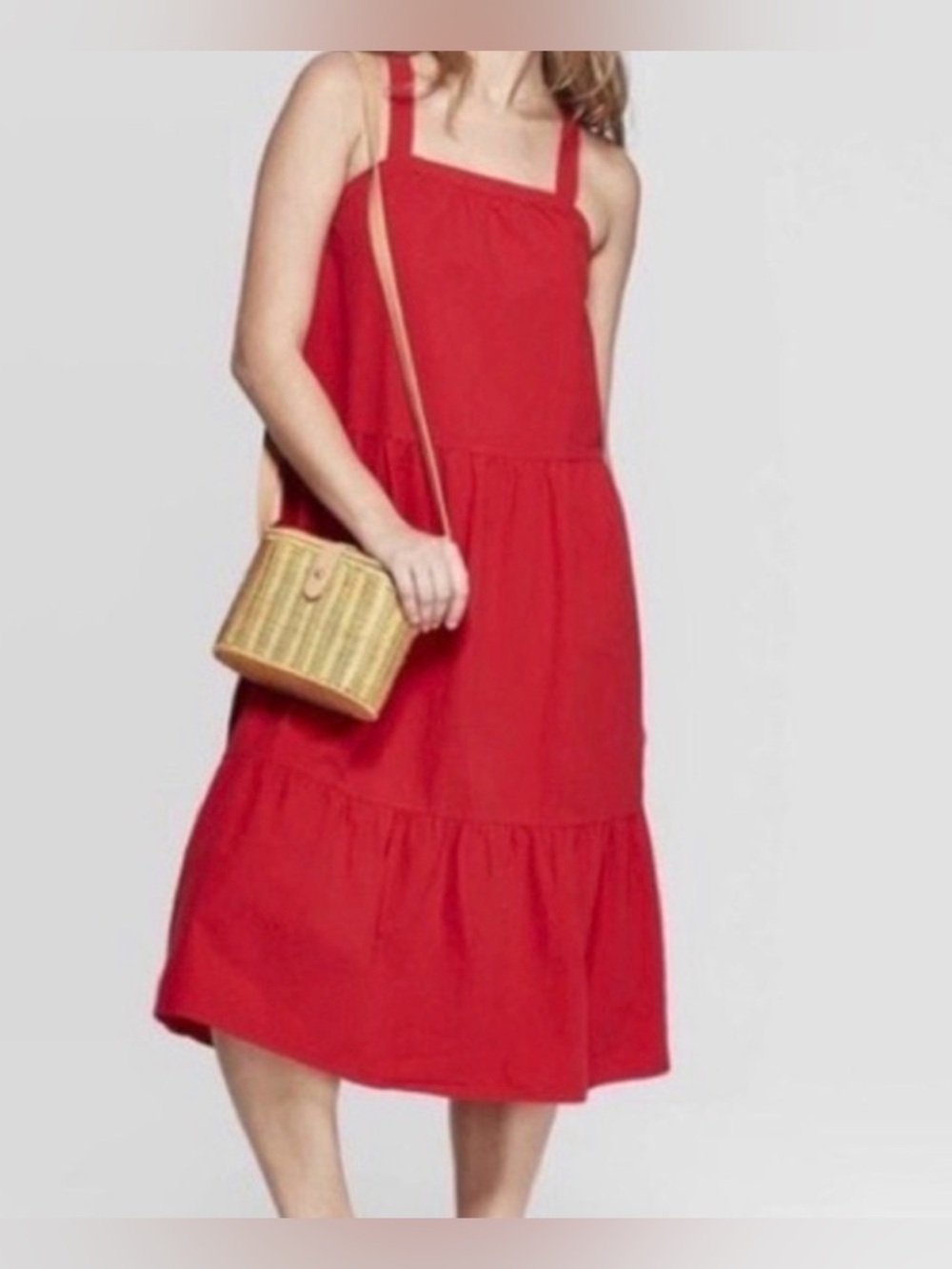 Universal Thread Tiered Adjustable Strap Red Midi Dress - Size M